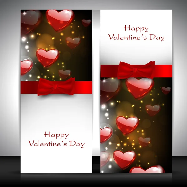 Valentinstag-Grußkarte mit Herzen und roter Schleife. Folge 10 — Stockvektor