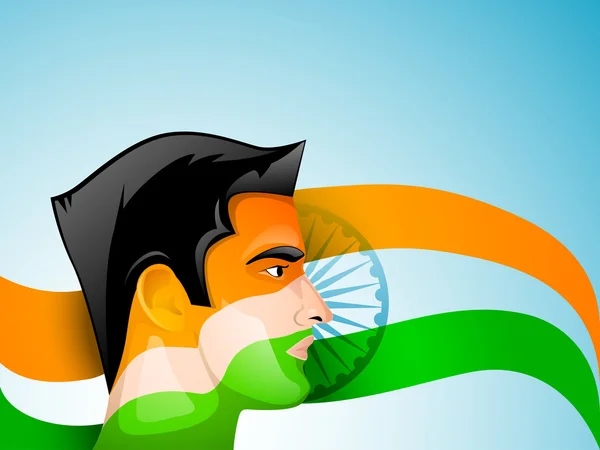 Hintli adam yüzünü Hindistan bayrağı trio renklerde boyanmış. EPS 10. — Stok Vektör