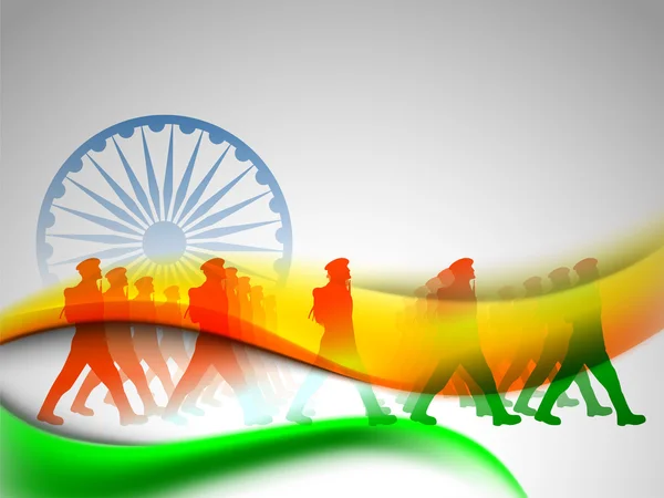 인도 깃발 Asoka 바퀴와 크리에이 티브 웨이브 배경 색상 및 — 스톡 벡터