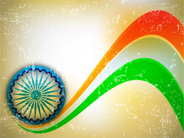 Indian flag color creative wave background with Asoka wheel. EPS — Stockvector