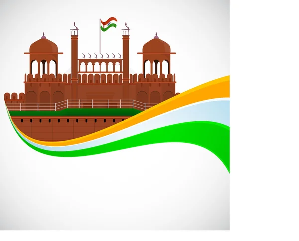 Indian flag color creative wave background with Red Fort monumen — Stock Vector