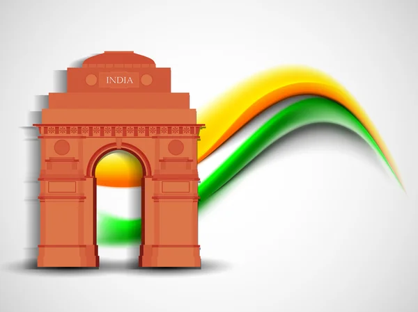 Bandeira indiana cor criativa onda fundo com Índia Gate monum — Vetor de Stock