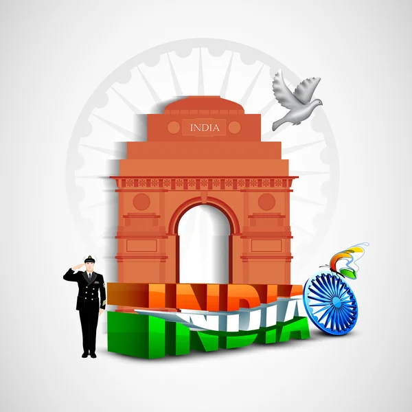 Fondo creativo 3D con India Gate, rueda Asoka. EPS 10 . — Vector de stock