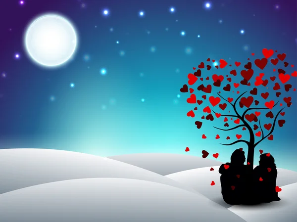 Valentines Day winter background with sitting couple silhouette Vector Graphics