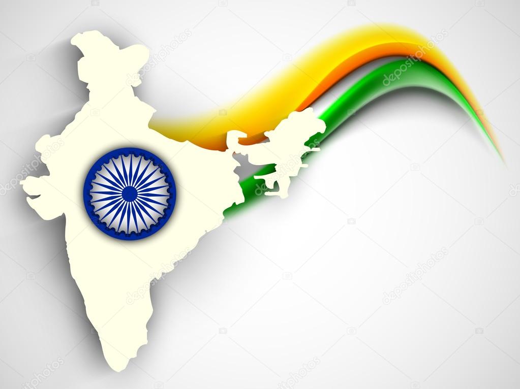 India map on national flag color creative wave background with A