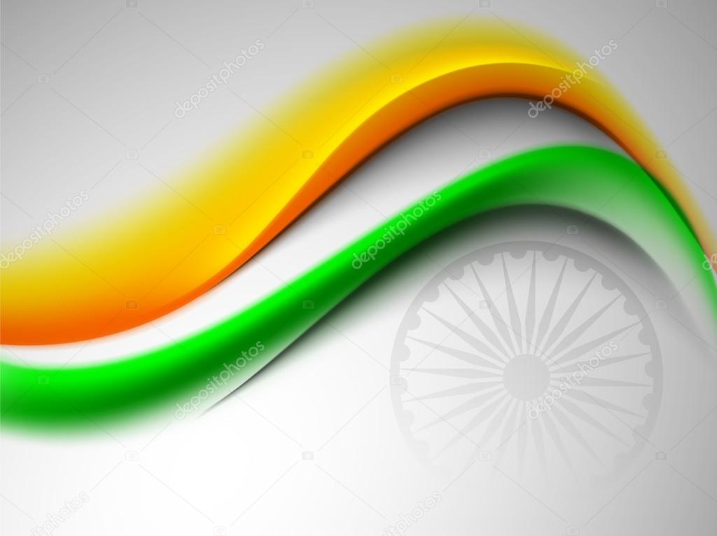 Indian flag color creative wave background with Asoka wheel. EP