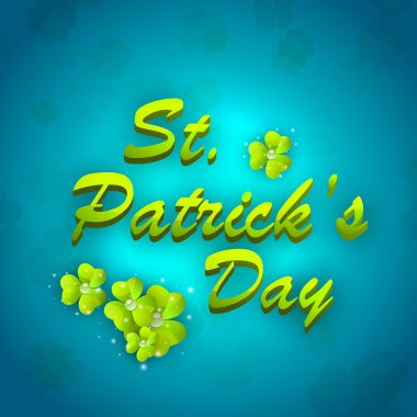 St. Patrick günü tebrik kartı yonca ile mavi backgr yapraklar