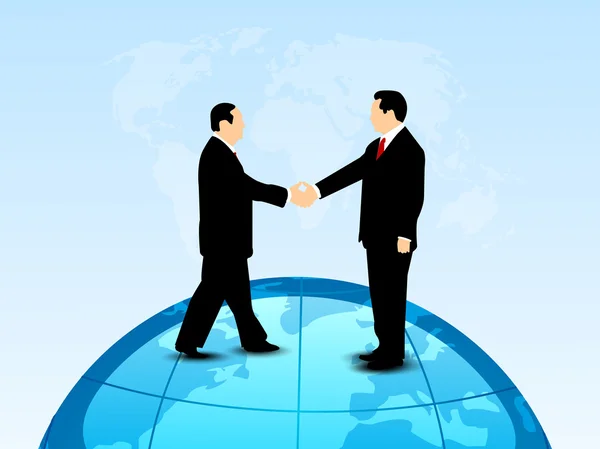 Abstract businessman handshake over globe, business deal backgro — Stock Vector
