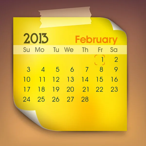 Februari maand kalender 2013. EPS 10. — Stockvector