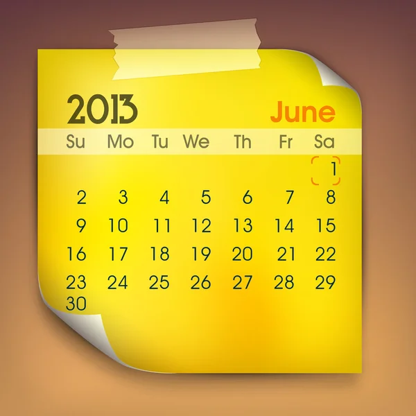 Junio mes calendario 2013. EPS 10 . — Vector de stock