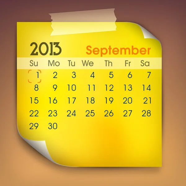 September maand kalender 2013. EPS 10. — Stockvector