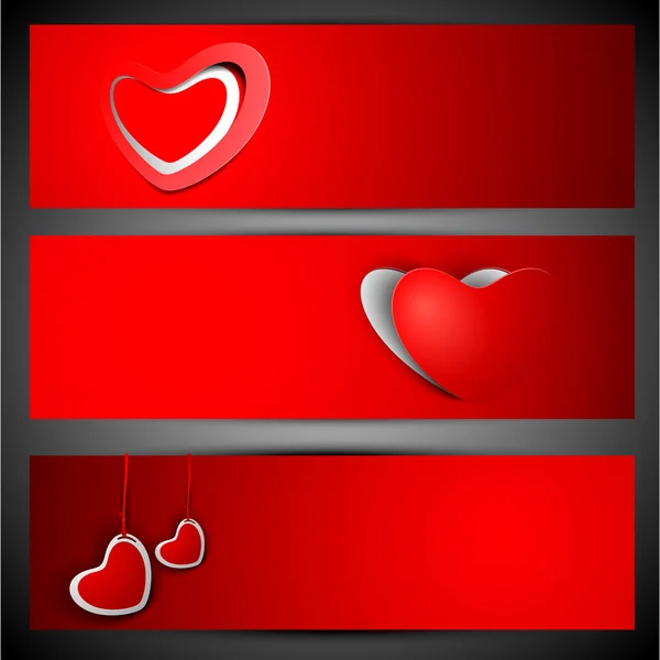 Love website header or banner set with red hearts on red backgro — Stock Vector