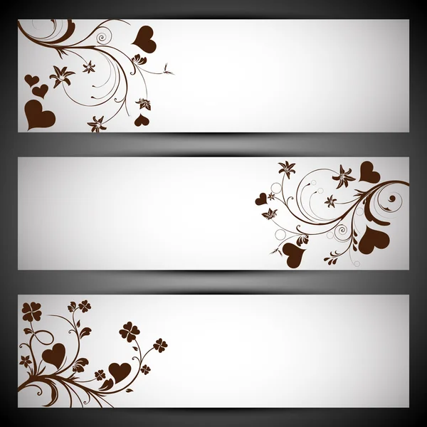 Love website header or banner set with hearts floral on grey bac — Stock Vector