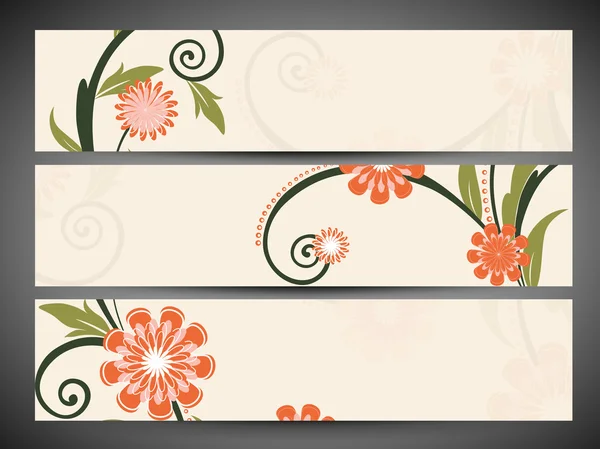 花柄の装飾が施されたウェブサイトのヘッダーやバナーを設定します。eps 10. — ストックベクタ