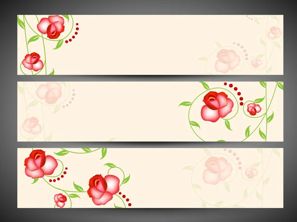 Floral decorado cabeçalho do site e banner set. EPS 10 . — Vetor de Stock