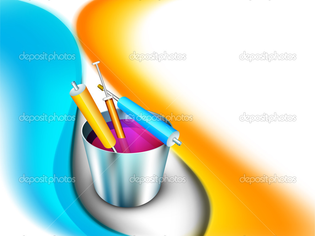 Vector illustration of Indian colorful festival Holi with bucket