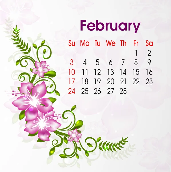 Blommig inredda, februari månad kalendern 2013. EPS 10. — Stock vektor