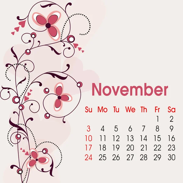 Květinové zdobené, listopad měsíc kalendář 2013. EPS 10. — Stockový vektor
