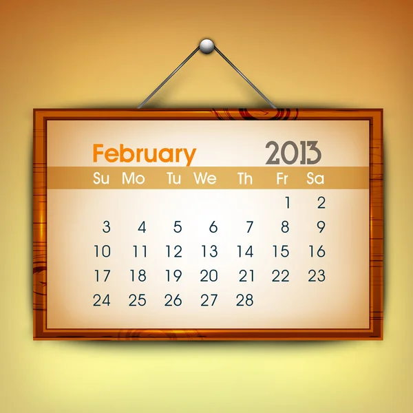 Február havi naptár 2013. EPS 10. — Stock Vector