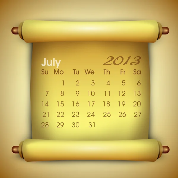 Juillet calendrier mois 2013. SPE 10 . — Image vectorielle