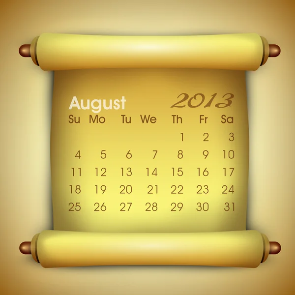 August month calender 2013. EPS 10. — Stock Vector