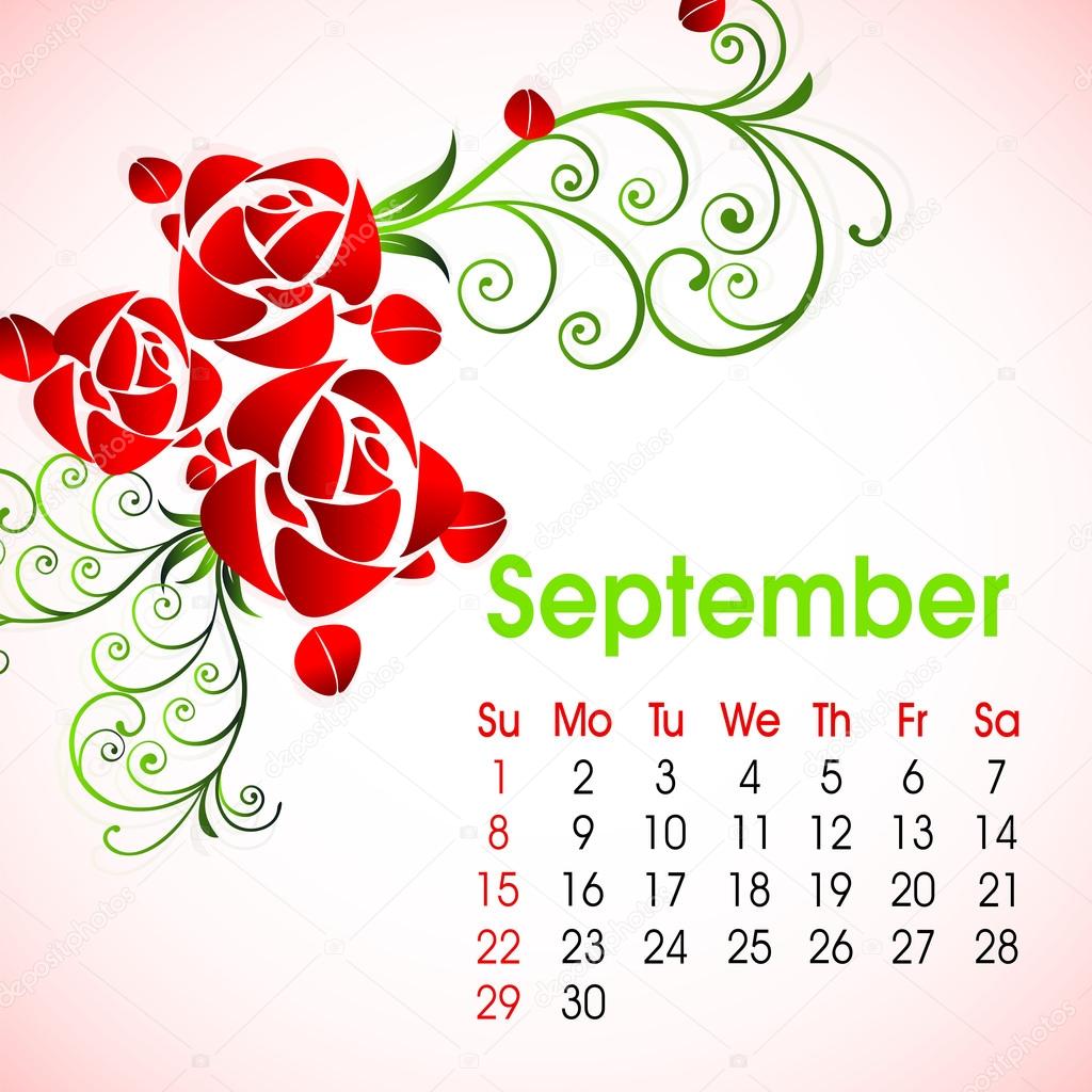 Floral decorated, September month calender 2013. EPS 10.