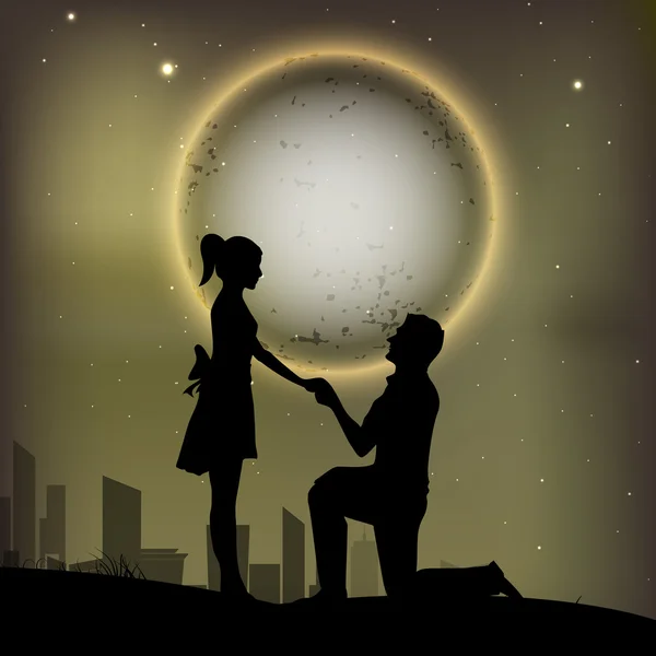 Beautiful St. Valentine 's Day night background with silhouette o — стоковый вектор
