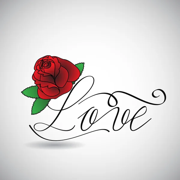 Dia dos Namorados fundo com texto Love having red rose on grey —  Vetores de Stock