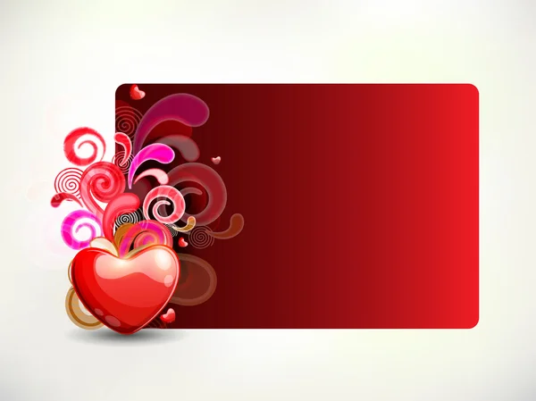 Happy Valentines Day banner with glossy red heart decorated in f — Stock Vector