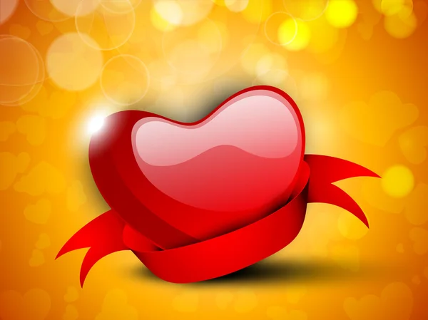 Happy Valentine 's Day background with glossy red heart with ribb — стоковый вектор