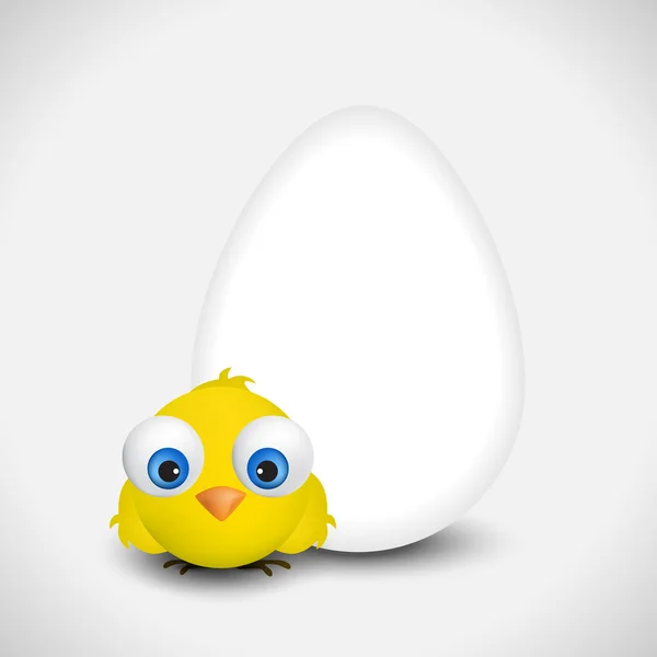Huevo de Pascua con pollo sobre fondo gris . — Vector de stock