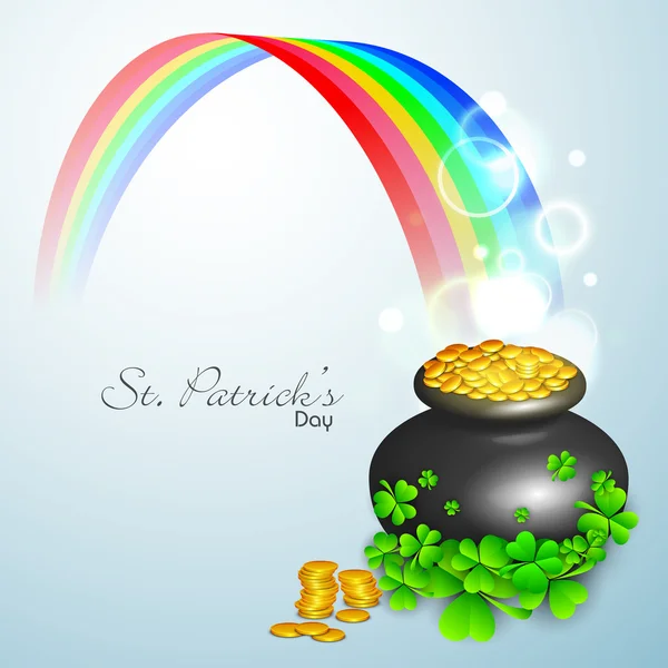 Ірландський shamrock листя і золоті монети горщик flyer, банер або назад — стоковий вектор