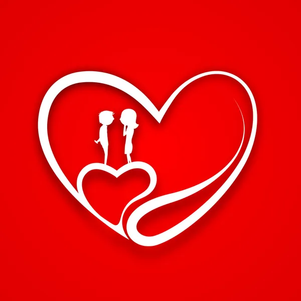 사랑 컨셉, 심장 모양 디자인에 서 있는 귀여운 커플. — 스톡 벡터