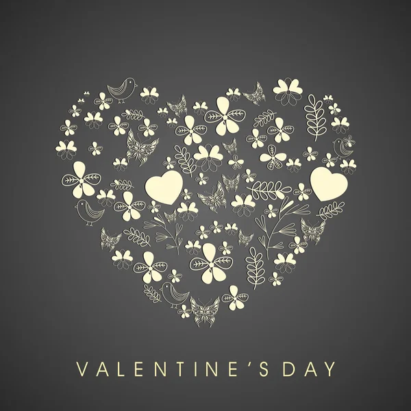 幸せなバレンタインデーの愛背景、花とグリーティング カード — ストックベクタ