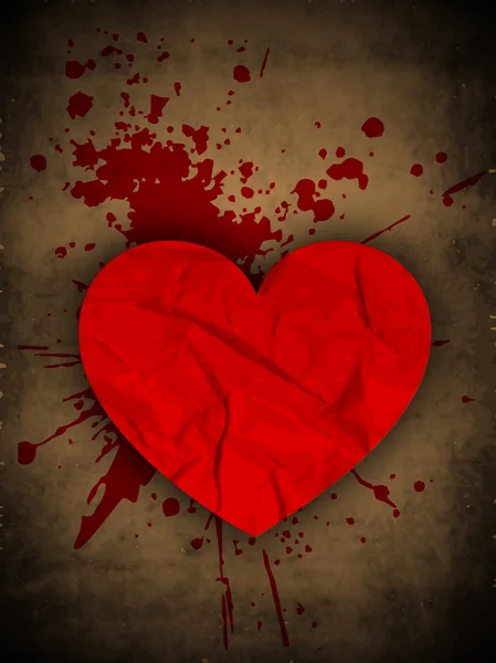 Happy Valentine 's Day grungy brown background with red heart and — стоковый вектор