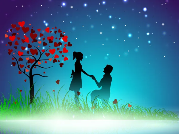 Beautiful St. Valentine 's Day night background with silhouette o — стоковый вектор