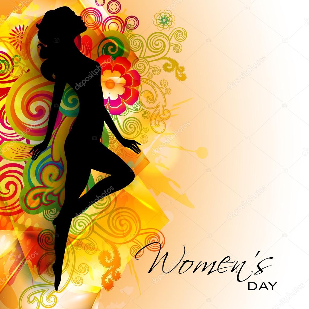 Happy Women's Day greeting card or background with silhouette of
