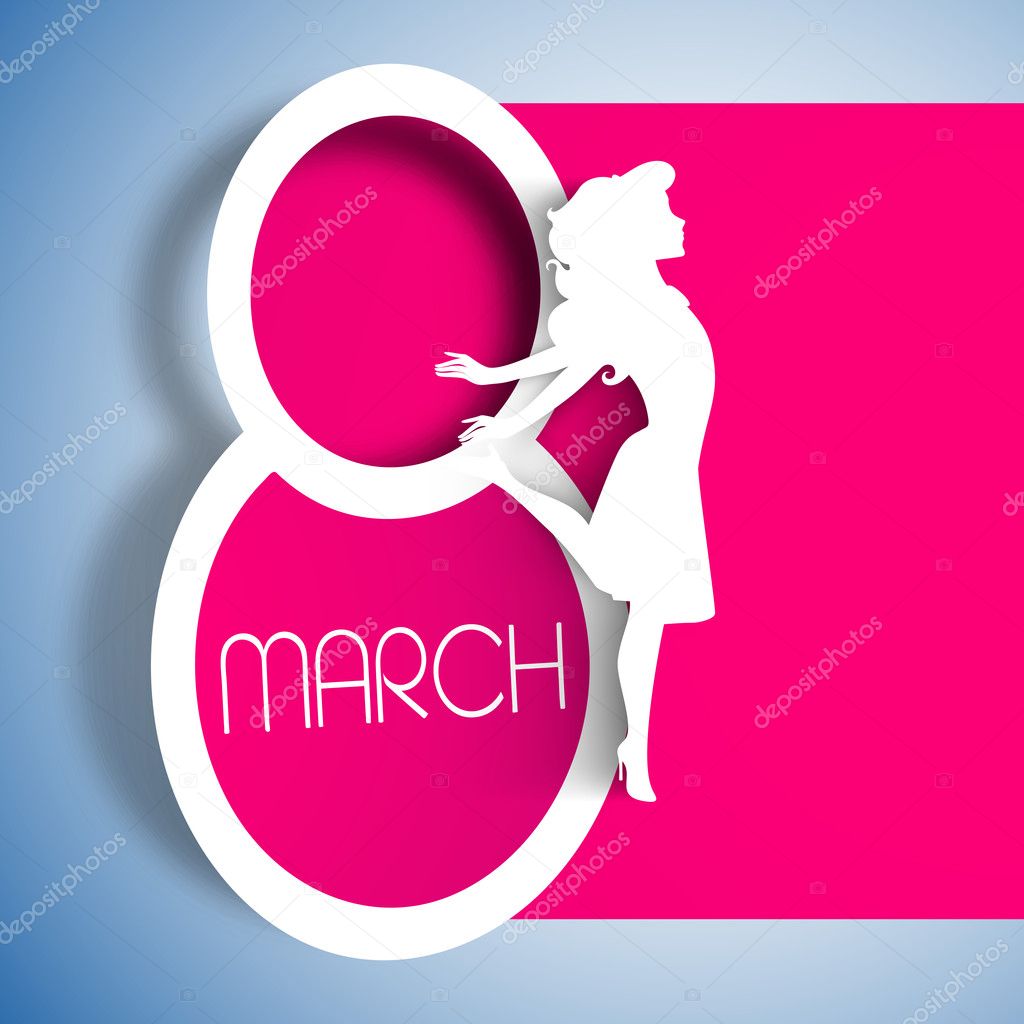 Happy Women's Day greeting card, gift card on pink background wi