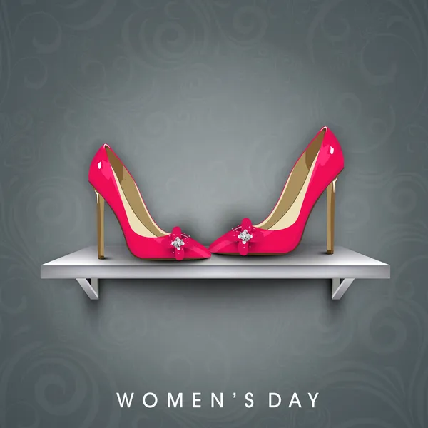 Happy Women 's Day background with pair of a ladies shoe . — стоковый вектор