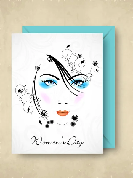Happy Women's Day greeting or gift card with design of a girl fa — Stock Vector