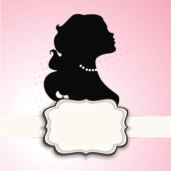 Silhouette of girl with space for your message on pink backgroun — Stok Vektör