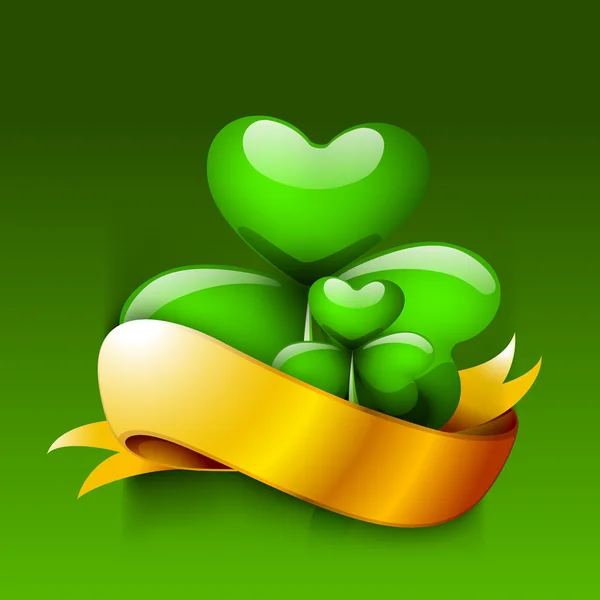 Glanzende shamrock verlaten met gouden lint achtergrond voor st. patr — Stockvector