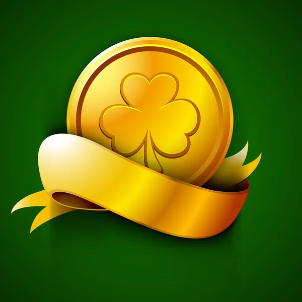 Irish st. patrick 's day grünen hintergrund mit goldener münze und ri — Stockvektor