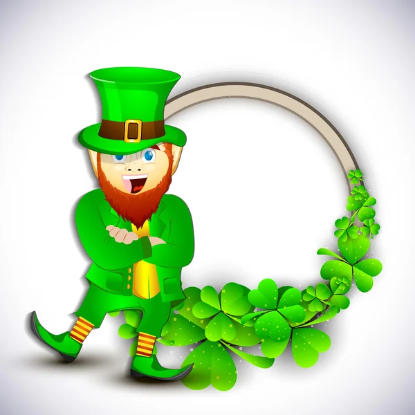 Saint Patrick's Day concept with happy leprechaun on shamrocks l — Stock Vector