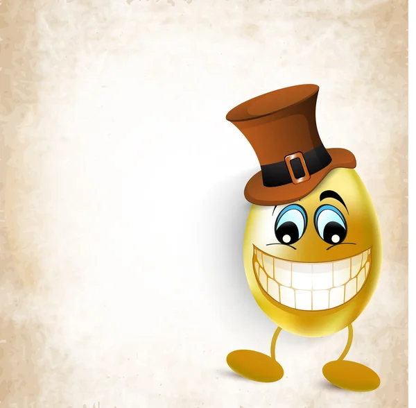 Glückliches goldenes Osterei mit Hut auf grundigem Hintergrund. — Stockvektor