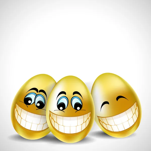 Golden laughing easter eggs on white background for Happy Easter — Stock Vector