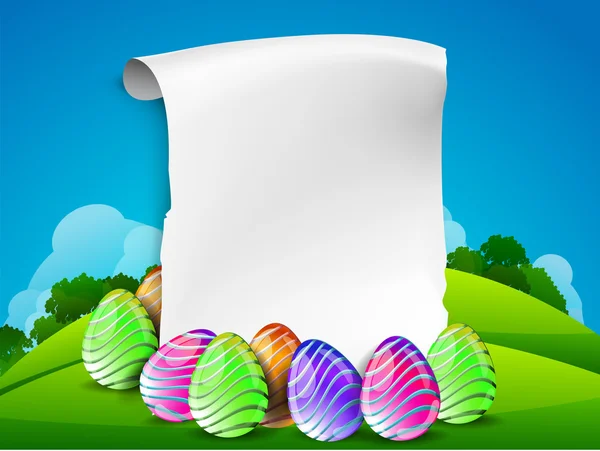 Colorate uova di Pasqua dipinte con banner bianco per Buona Pasqua . — Vettoriale Stock