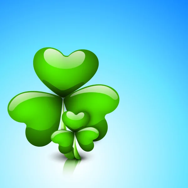 Glossy shamrock leaves on blue background. — Stock Vector