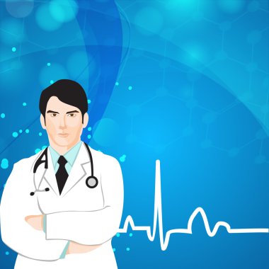 soyut Dünya Sağlık günü konseptiyle çizimde bir doktor.