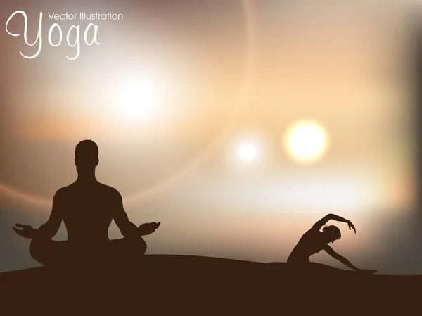Menschliche Silhouette in Yoga-Haltung vor dem Hintergrund der Natur. Folge 10. — Stockvektor